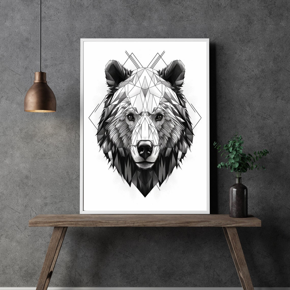Black And White Geometric Bear Head Low Poly Wildlife Poster - Image 3