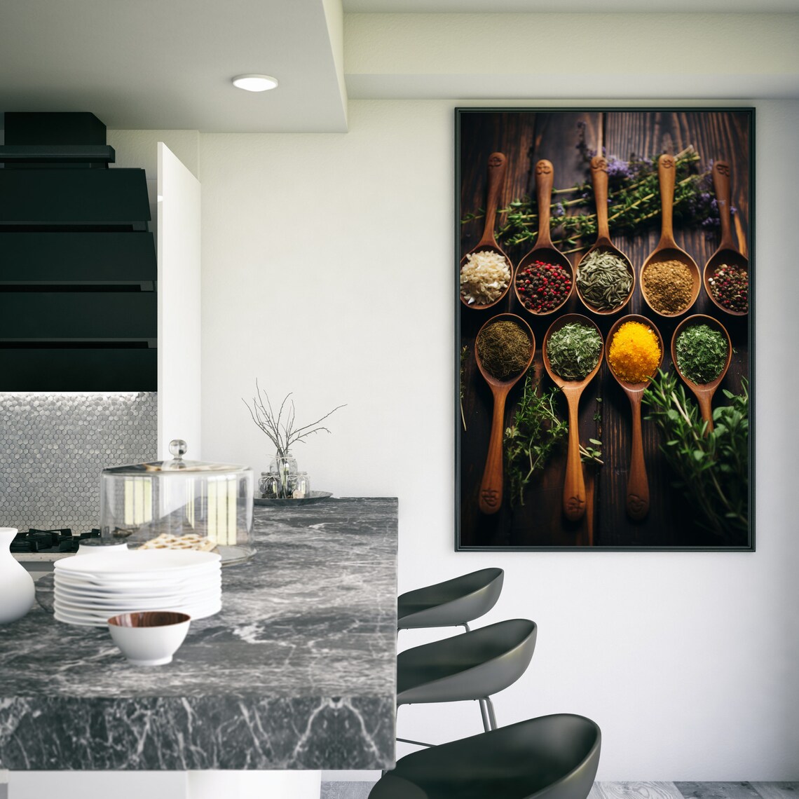 Wooden Spoons Colorful Spices Rustic Kitchen Herb Art Poster - Image 3