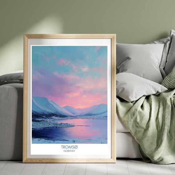 Tromso Norway Arctic Fjord Pink Winter Twilight Scenic Poster