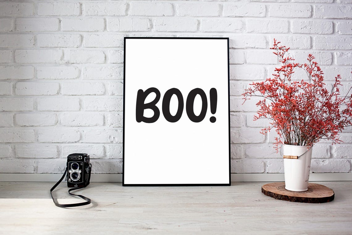 Boo Halloween Poster Minimalist Spooky Typography Cute Wall Decor Art - Image 2