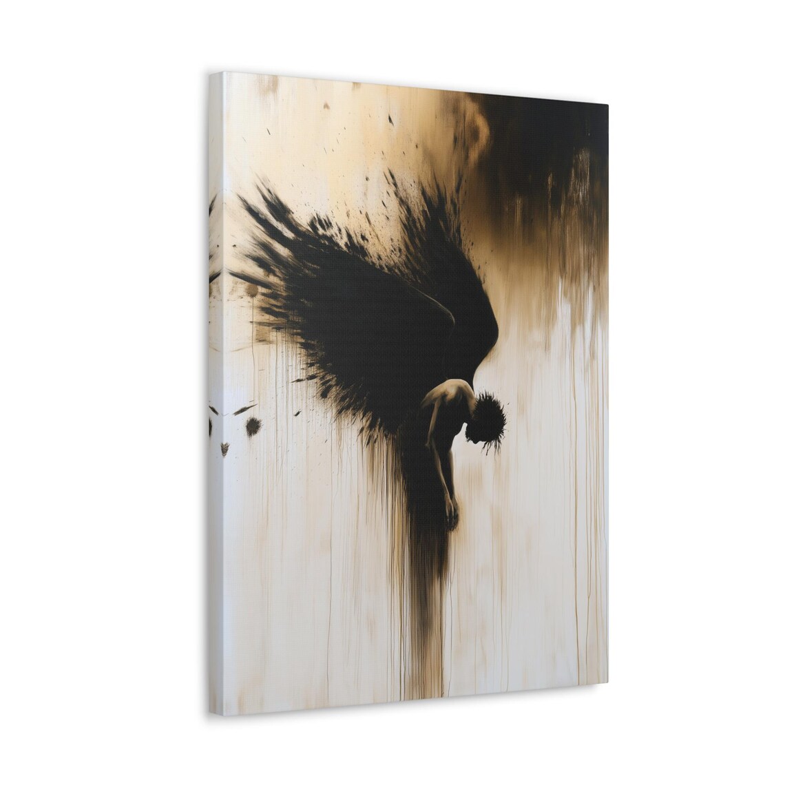 Ethereal Fallen Angel Black Wings Dark Gold Surrealist Art Poster - Image 3