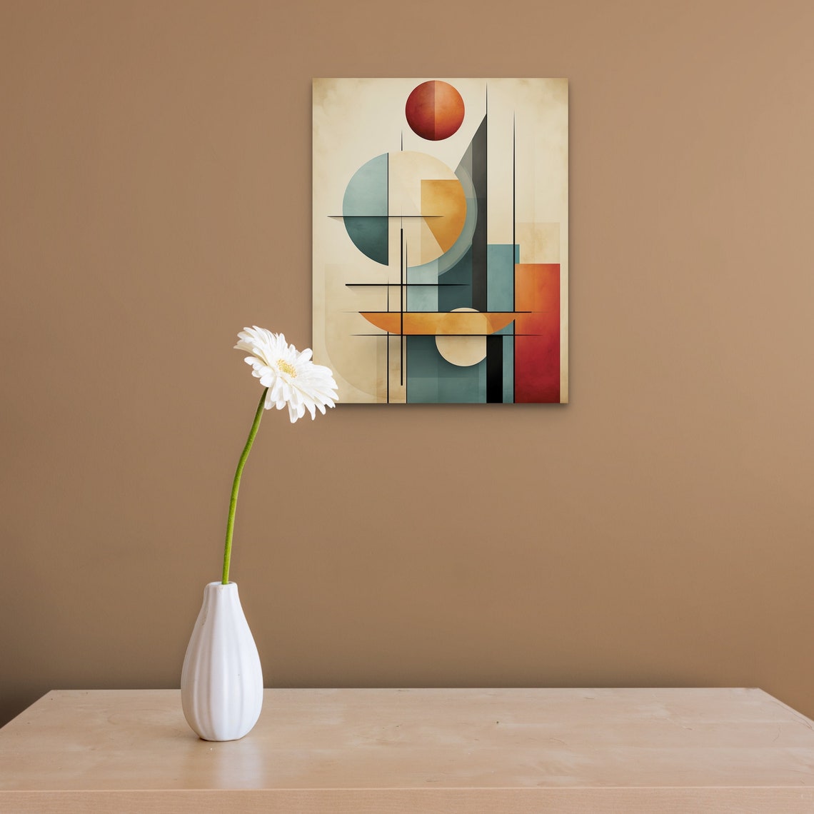 Retro Geometric Circles Abstract In Teal Orange And Cream Poster - Image 4
