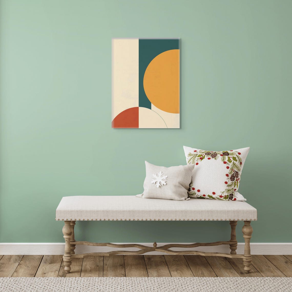 Mid Century Modern Geometric Circle Art Teal Orange Rust Wall Art - Image 4