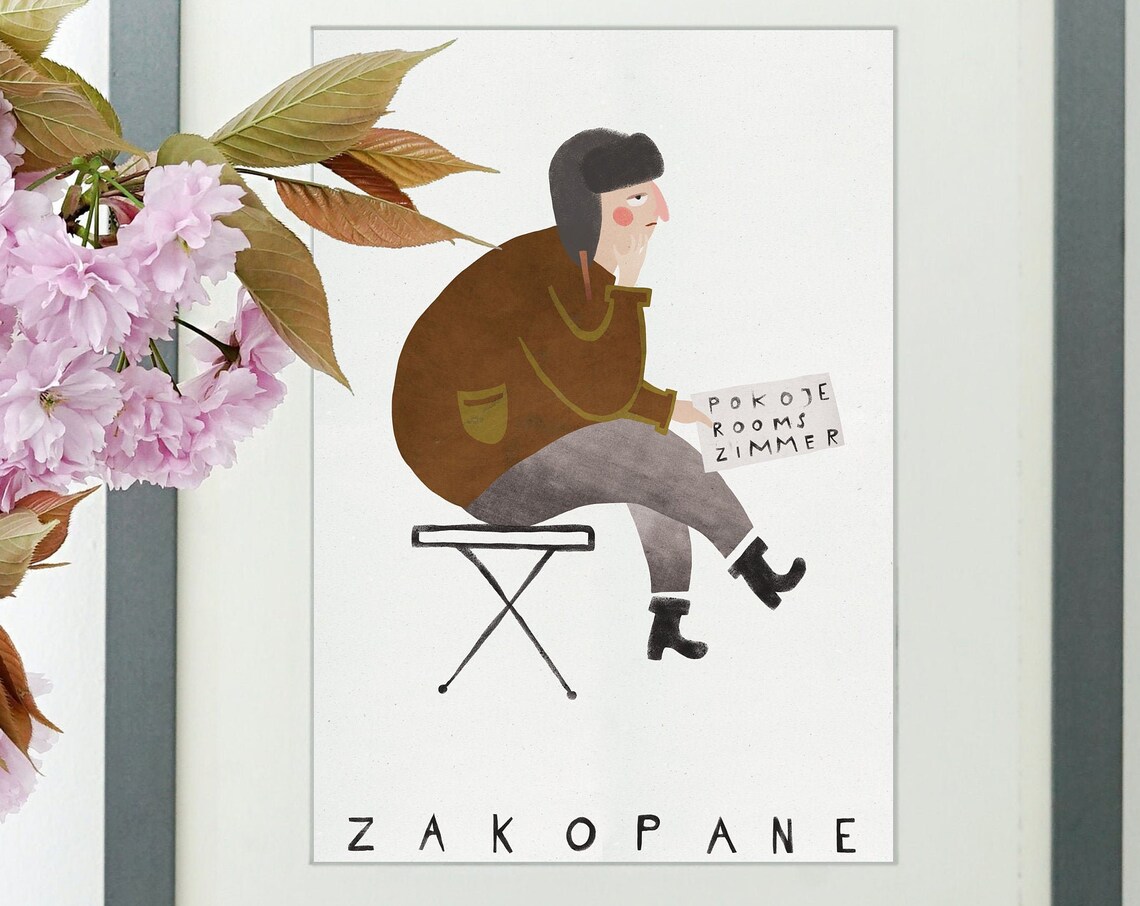 Zakopane Pokoje Rooms Zimmer Sign Funny Guesthouse Folk Travel Poster
