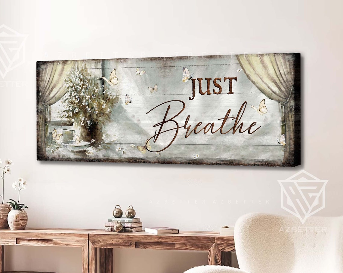Just Breathe Sunlit Window Butterflies Flowers Scene Wall Poster - Image 5