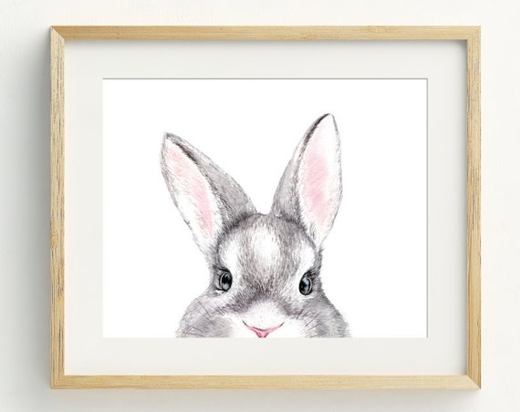 Rabbit Print, Bunny Nursery Wall Art Poster