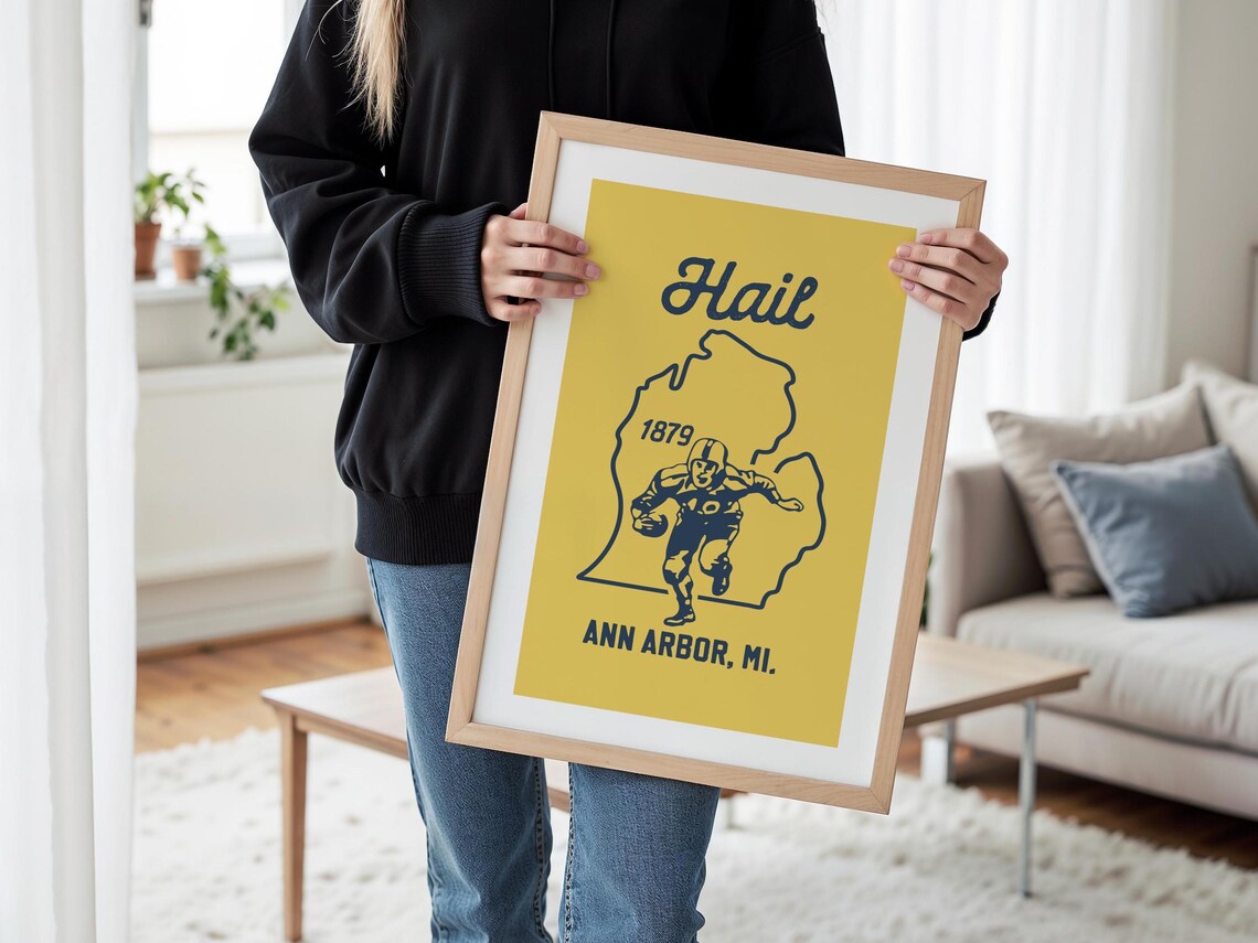 Retro Football Print, Michigan College Sports Poster - Image 3