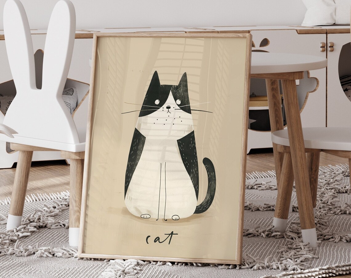 Black White Cat Nursery Print Cute Kitten Illustration Kids Room Decor Art - Image 3