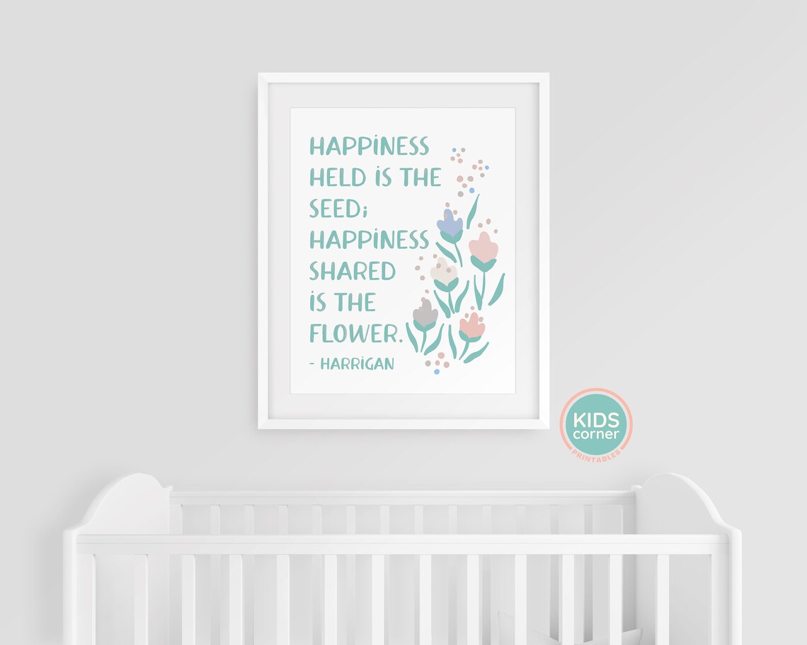 Happiness Held Is The Seed Teal Wildflower Botanical Quote Poster - Image 3