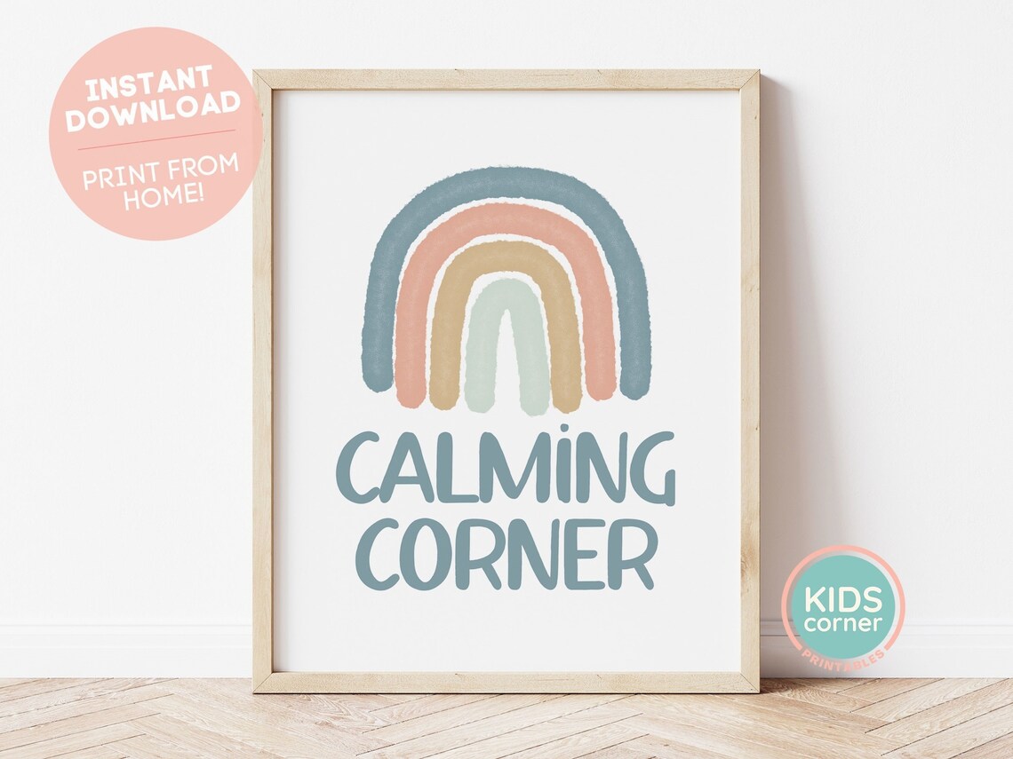 Calming Corner Rainbow Print, Dark Boho Classroom Art