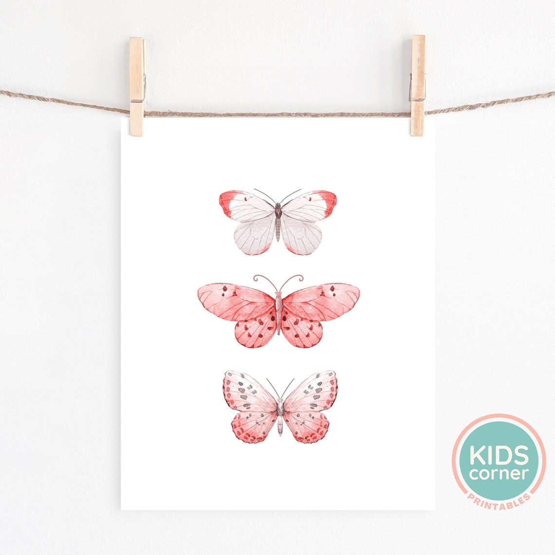 Pink Watercolor Butterflies Poster Trio Nursery Girls Room Art - Image 2