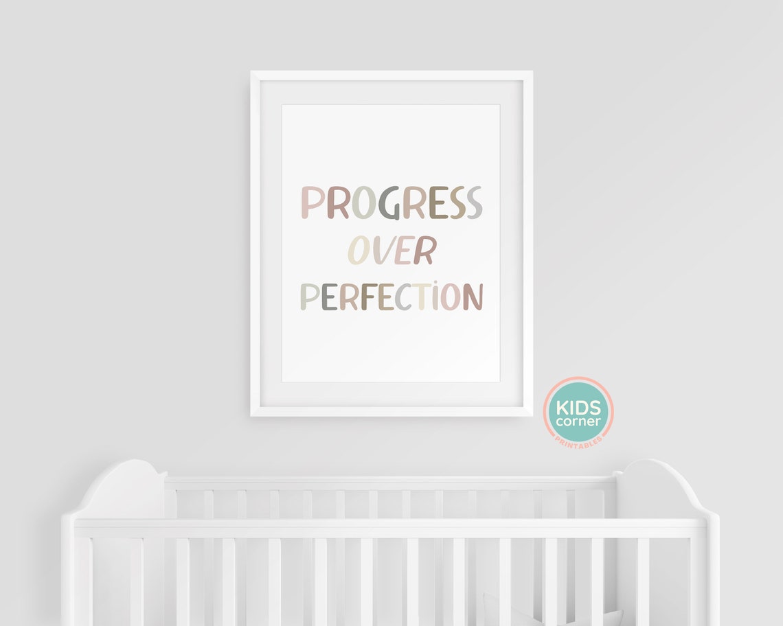 Progress Over Perfection Earthy Neutral Lettering Quote Art Poster - Image 3