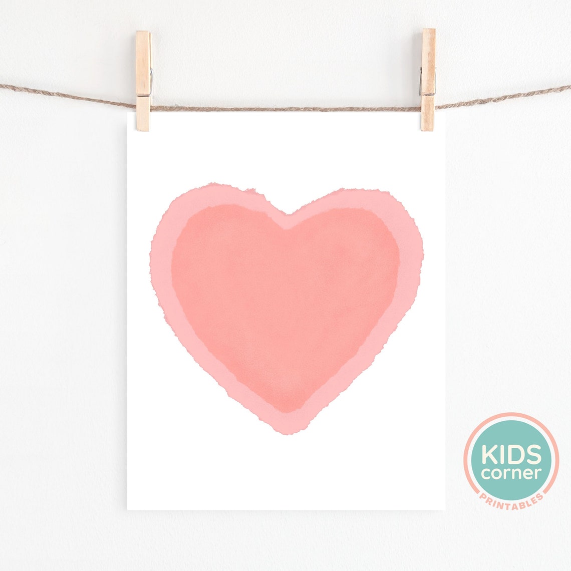 Pink Watercolor Heart Minimalist Kids Nursery Decor Blush Poster - Image 2