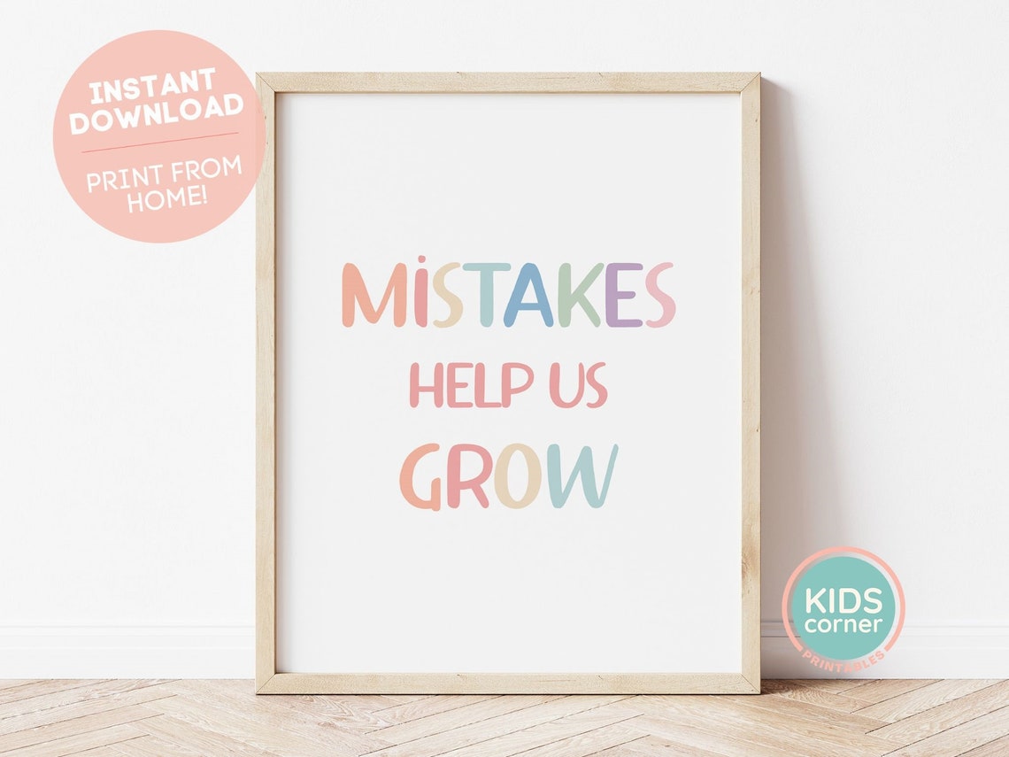 Mistakes Help Us Grow Pastel Hand Lettered Classroom Quote Poster