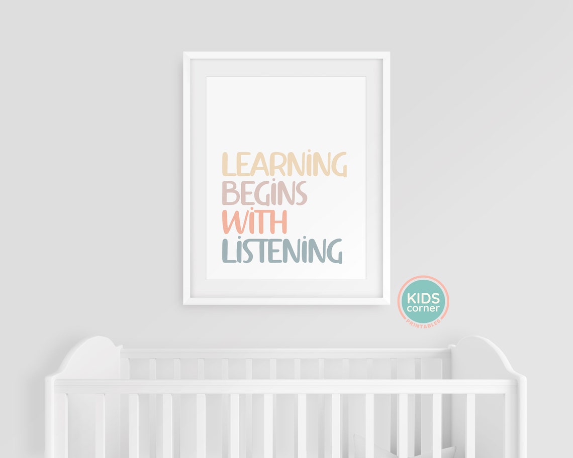 Learning Begins With Listening Earth Tone Classroom Quote Poster - Image 3