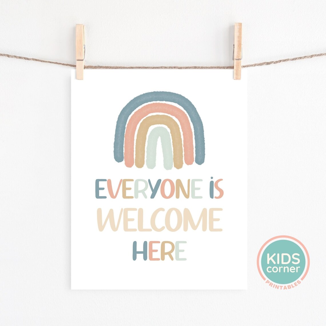 Everyone Is Welcome Here Rainbow Quote Art Print - Image 2