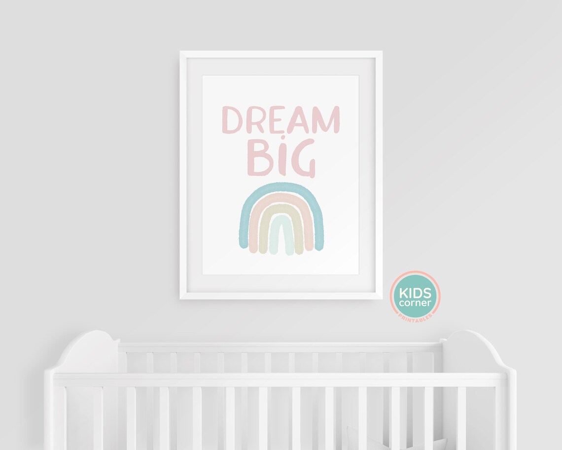 Dream Big Pastel Rainbow Typography Nursery Kids Room Poster - Image 3