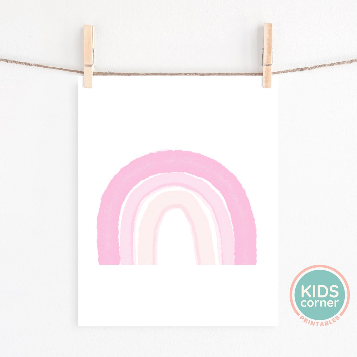 Pink Watercolor Rainbow Soft Pastel Kids Nursery Decor Poster - Image 2