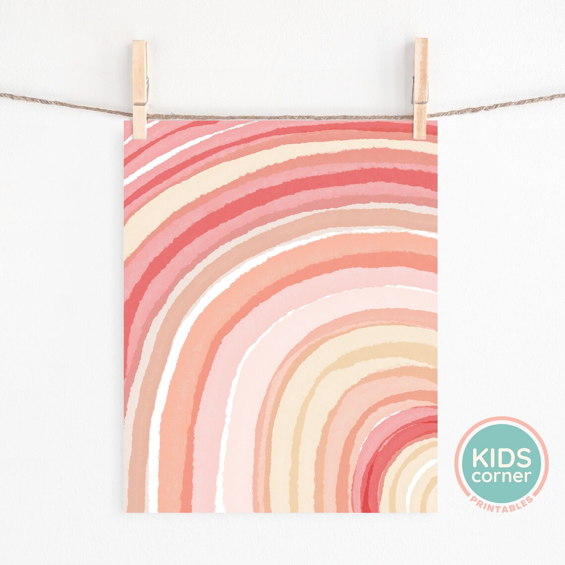 Blush Pink Watercolor Rainbow Swirl Modern Nursery Kids Room Poster - Image 2
