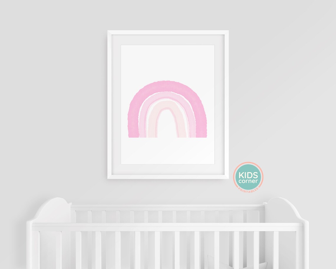 Pink Watercolor Rainbow Soft Pastel Kids Nursery Decor Poster - Image 3