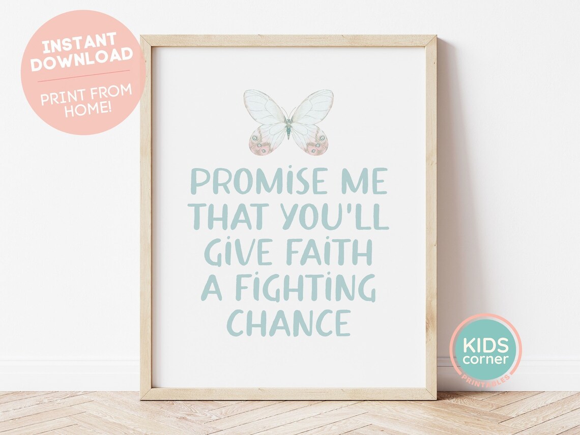 Give Faith A Fighting Chance Butterfly Teal Typography Quote Poster