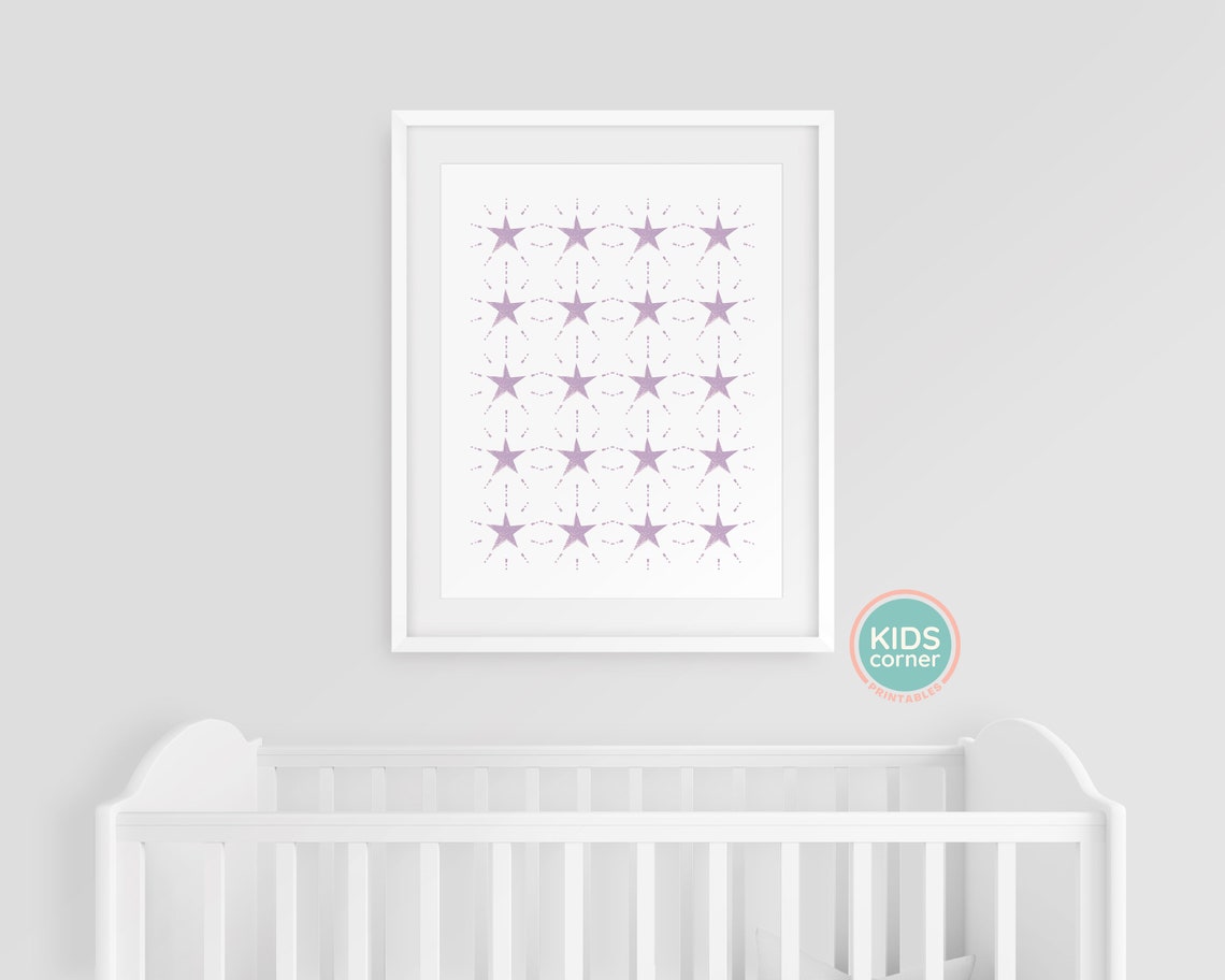 Lavender Star Grid Pattern Boho Nursery Wall Art for Girls Room Decor - Image 3