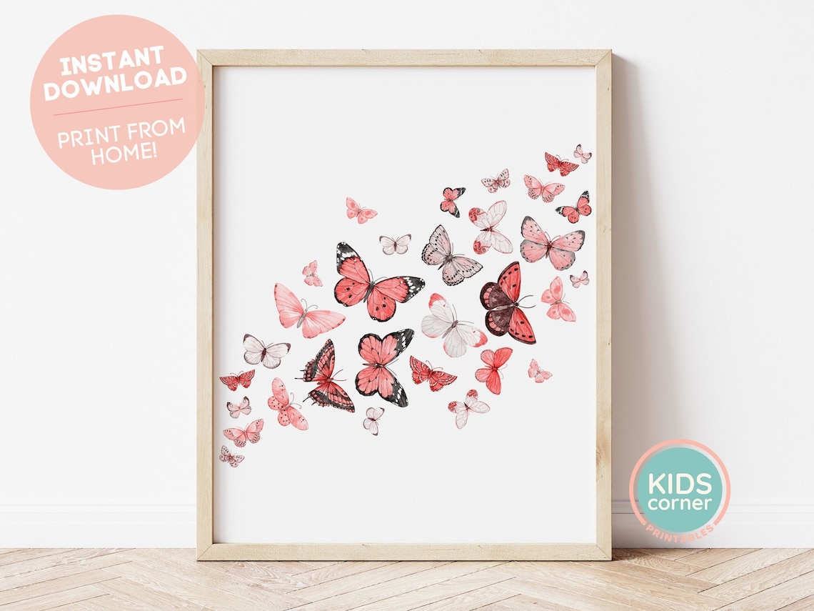 Pink and Red Butterflies Watercolor Butterfly Art Print
