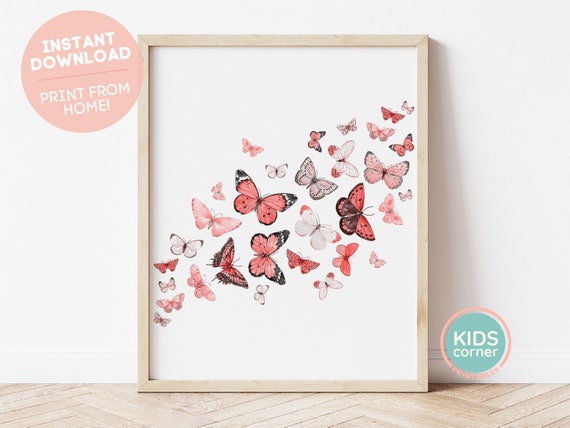 Pink and Red Butterflies Watercolor Butterfly Art Print