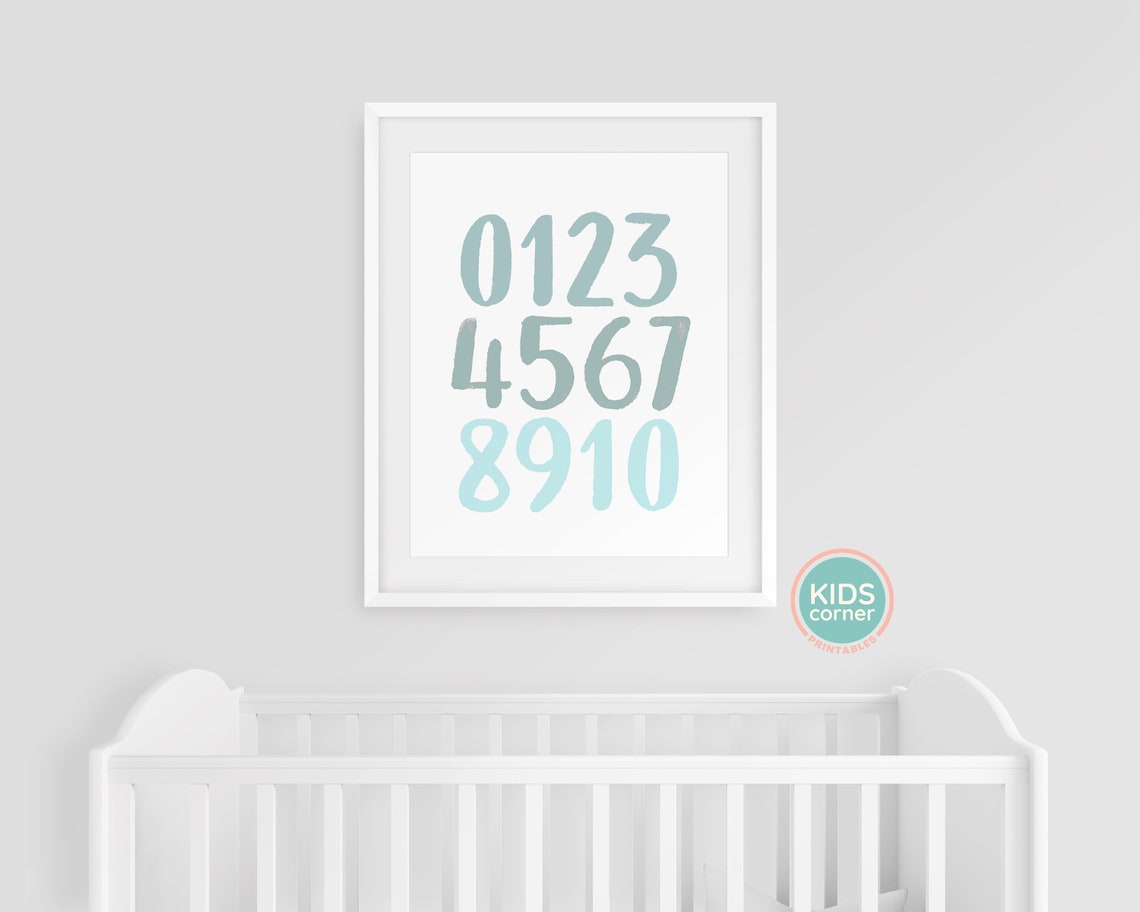 Numbers 0123456789 Kids Mint Watercolor Learning Chart Poster - Image 3