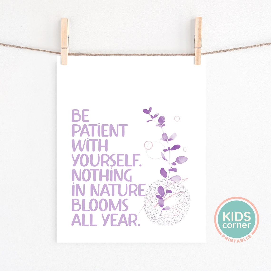 Be Patient With Yourself Purple Botanical Mindfulness Quote Poster - Image 2