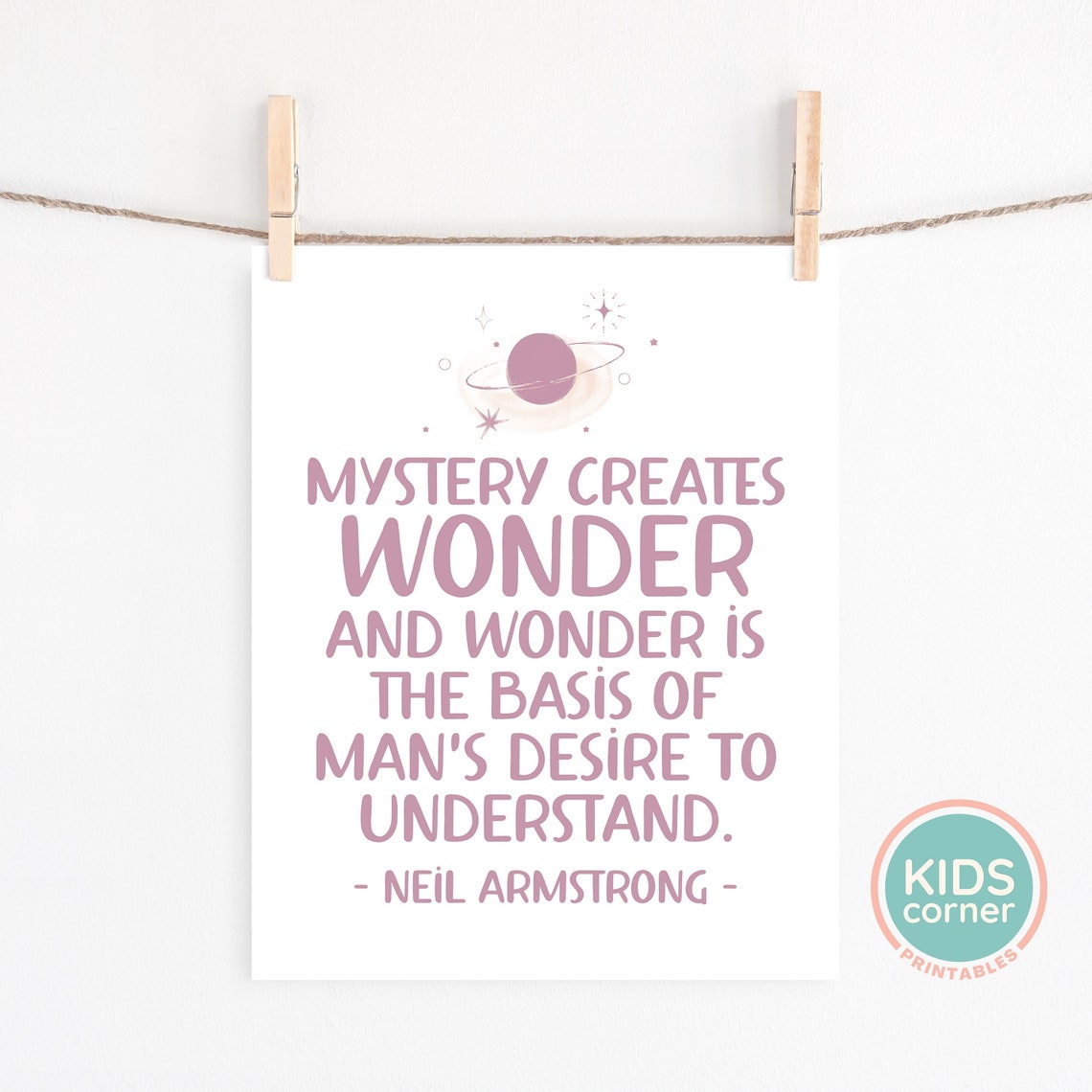 Neil Armstrong Mystery Creates Wonder Space Quote Poster for Kids - Image 2