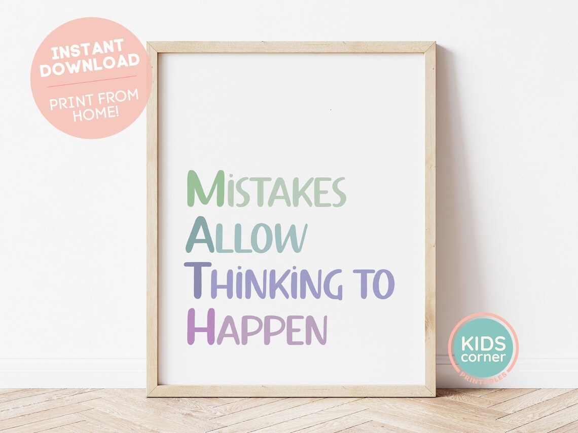 Mistakes Allow Thinking To Happen Green Blue Classroom Poster