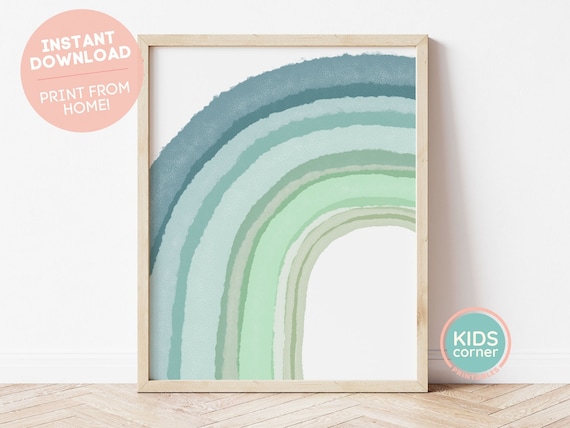 Green Rainbow Nursery Decor Wall Art Print