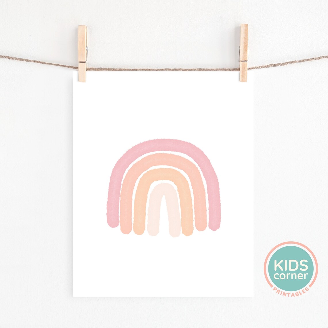 Pink Watercolor Rainbow Minimal Nursery Kids Room Art Poster - Image 2