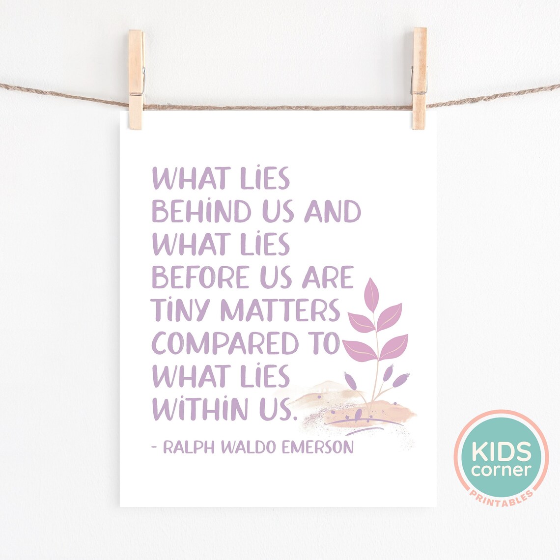 Ralph Waldo Emerson What Lies Within Us Purple Floral Poster - Image 2