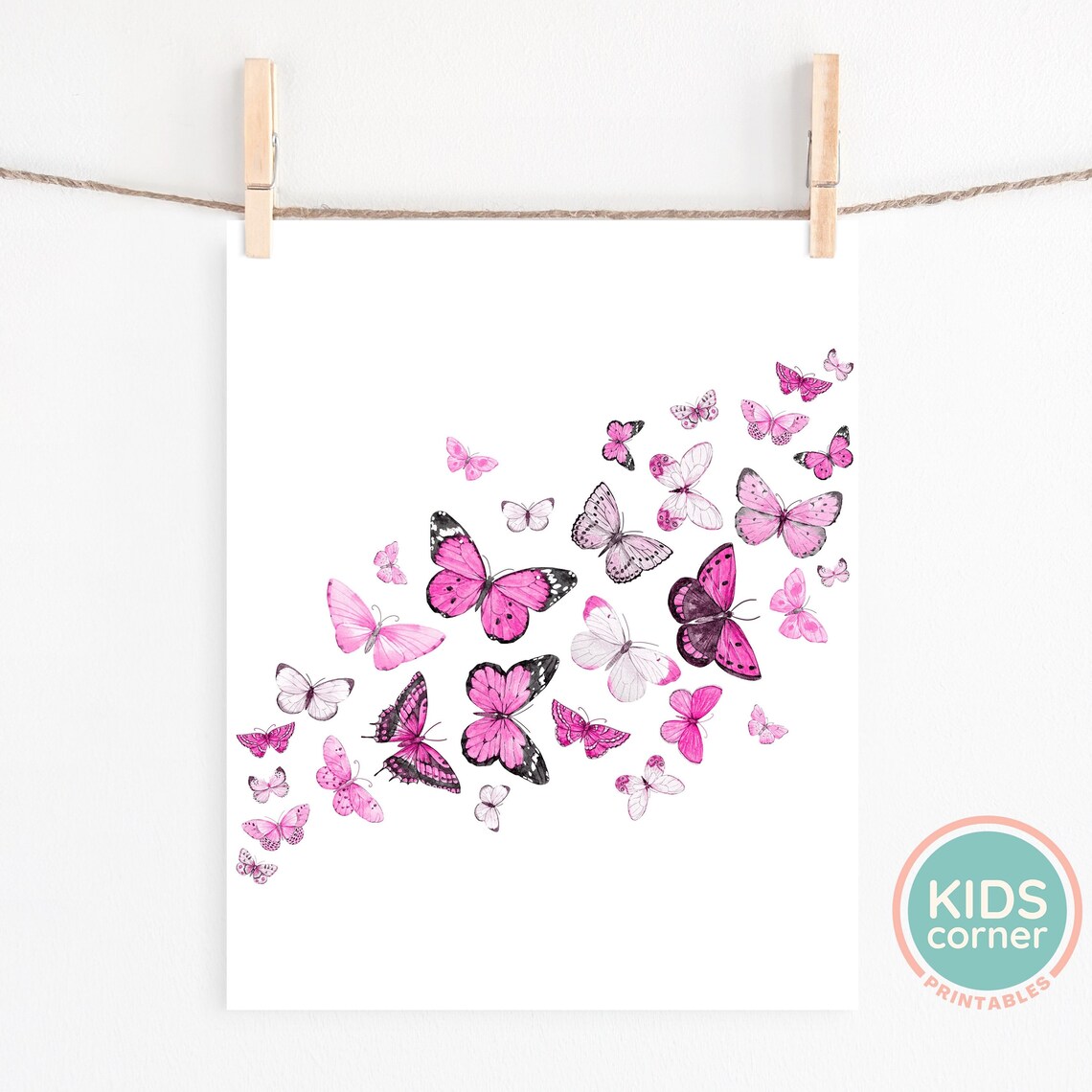 Pink Watercolor Butterflies Girls Room Nursery Butterfly Art Poster - Image 2