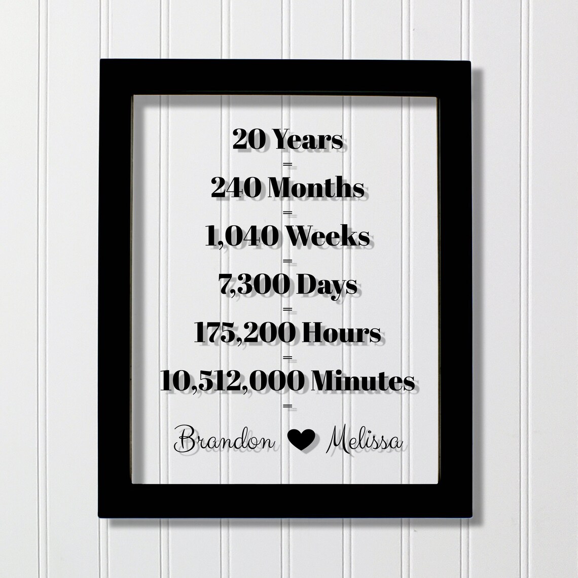 20 Year Anniversary Custom Names Gift, Memory Count