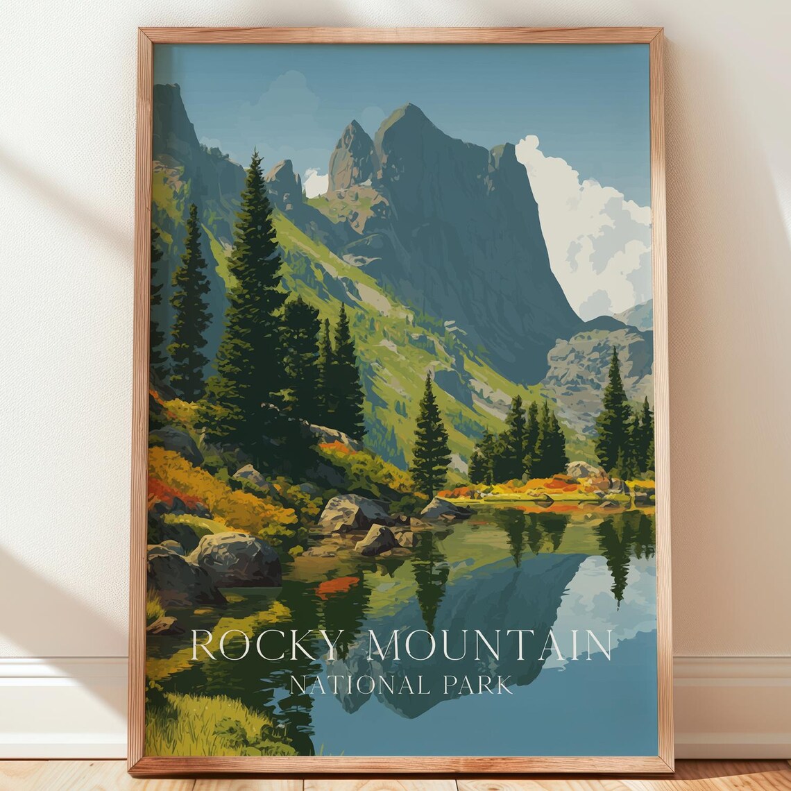 Rocky Mountain National Park Lake Reflection Pines Poster Art