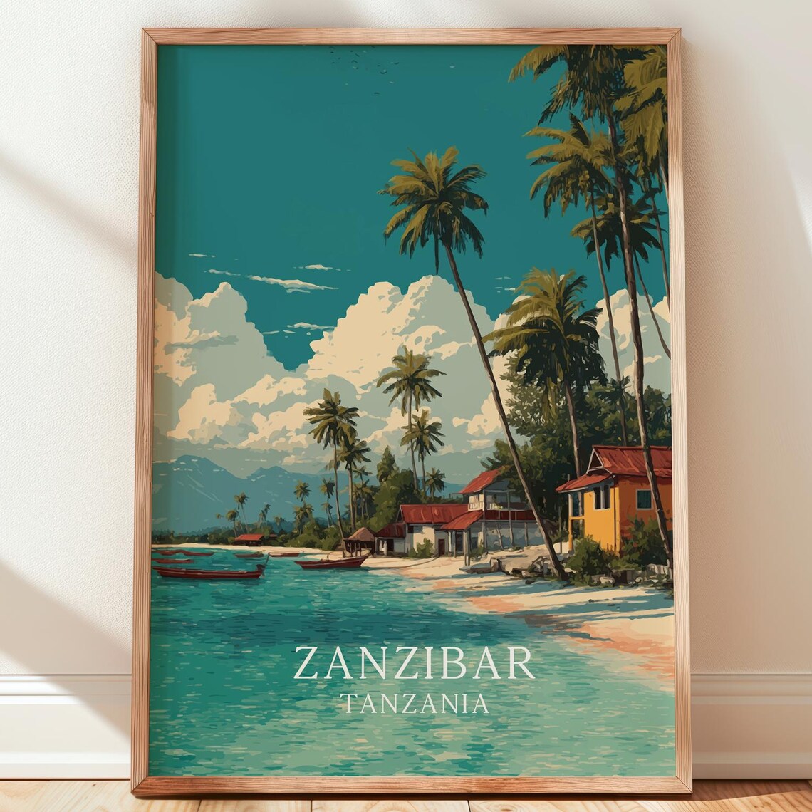 Zanzibar Tanzania Tropical Beach Palm Trees Travel Poster Art