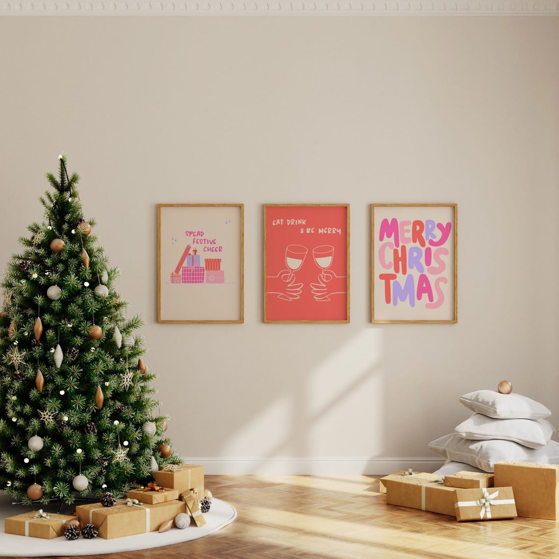 Spread Festive Cheer Poster Pink Gift Boxes Christmas Holiday Decor - Image 4