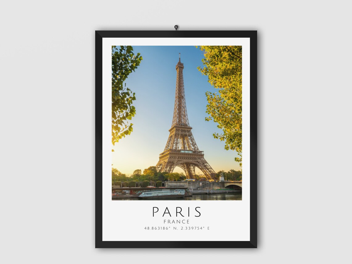 Paris Eiffel Tower France Golden Sunset Seine Travel Photo Poster
