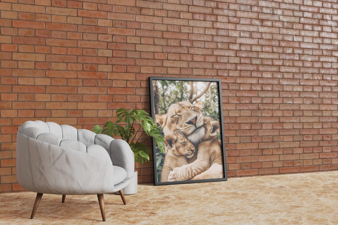 Lioness Nuzzling Cub Close Up Poster Sweet Wildlife Bond Artwork - Image 4