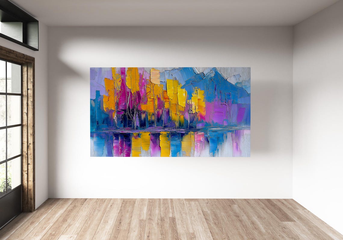 Rainbow Palette Abstract Mountain Lake Reflection Art Poster - Image 2