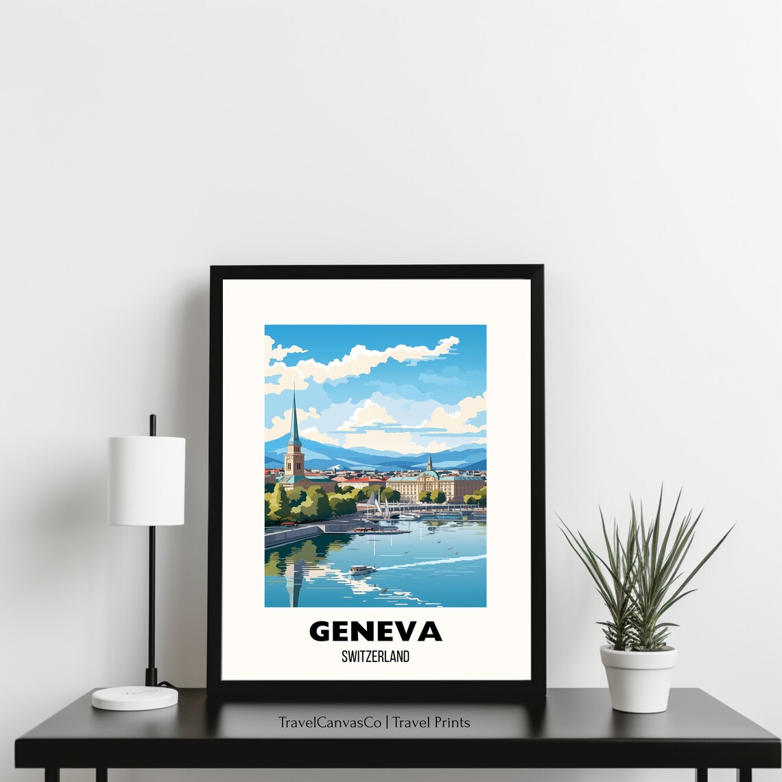 Geneva Switzerland Lake Waterfront City Alps View Travel Poster - Image 3