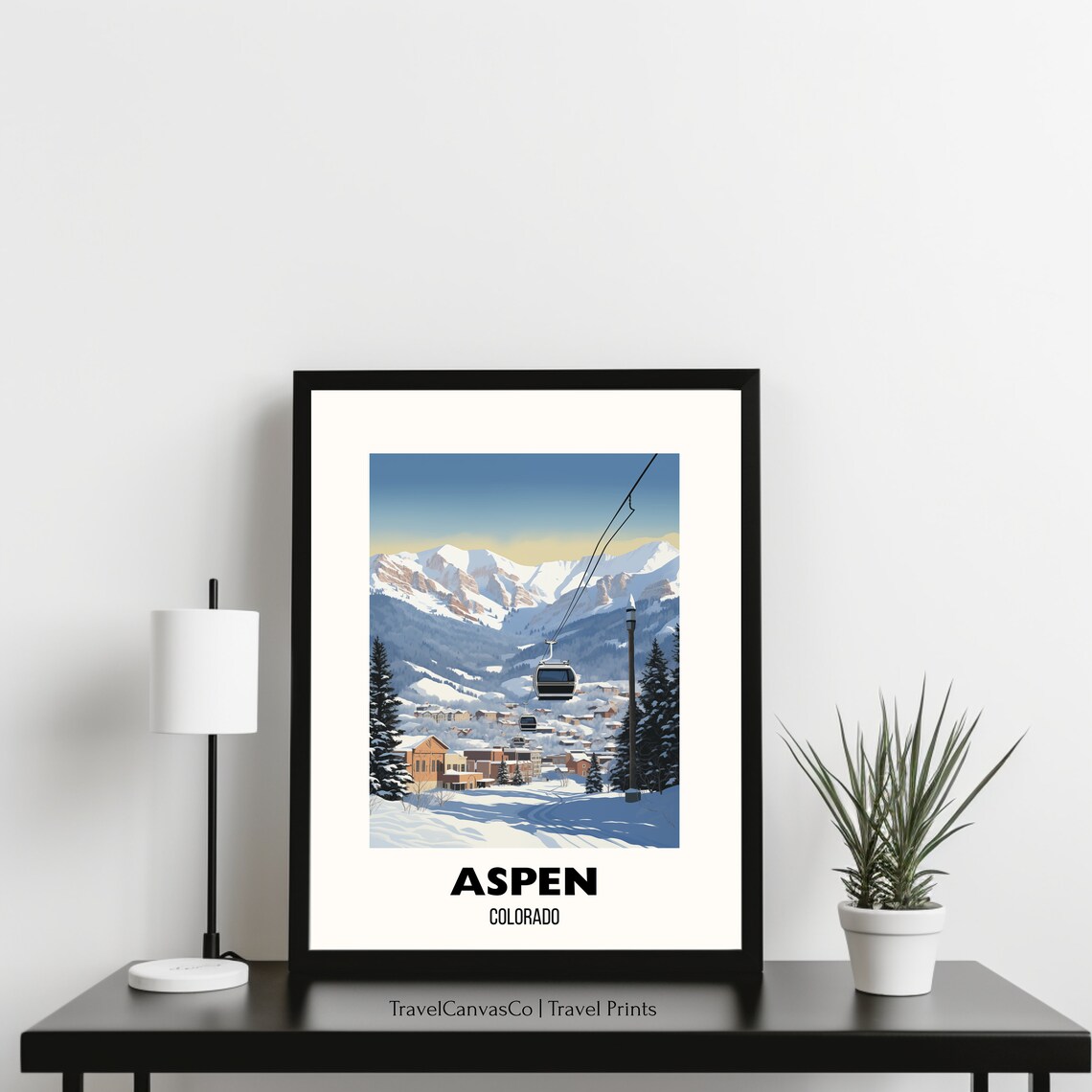 Aspen Colorado Gondola Over Snowy Village Winter Travel Poster - Image 3