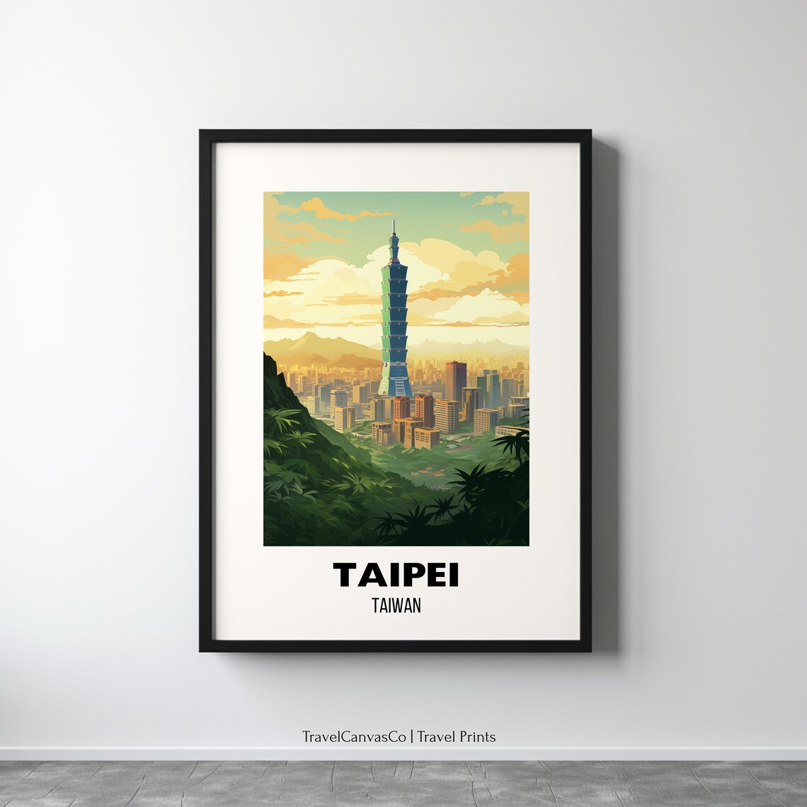 Taipei 101 Tower City Skyline Golden Hour Taiwan Travel Poster