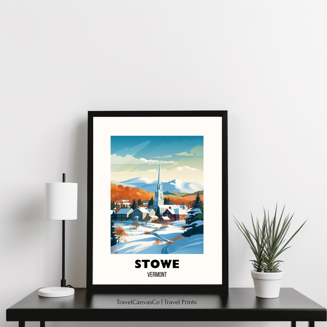 Stowe Vermont Snowy Village White Church Winter Travel Poster - Image 3
