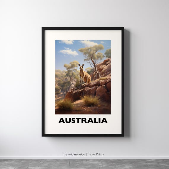 Australia Travel Poster Wall Art Australia Travel Print Australia Kangaroo Home Decor Holiday Gift Artwork