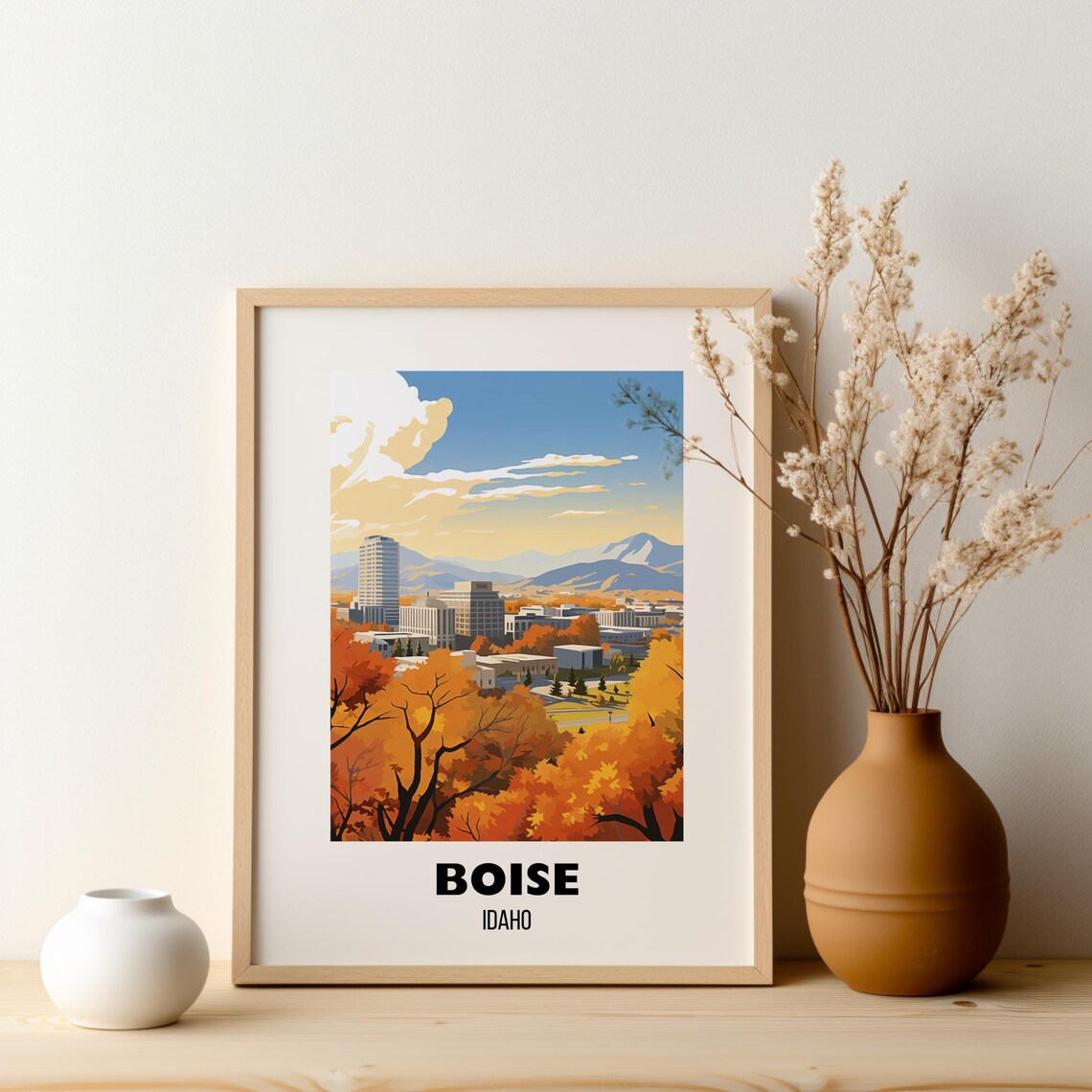 Boise Idaho Autumn City Skyline With Mountains Travel Poster - Image 2