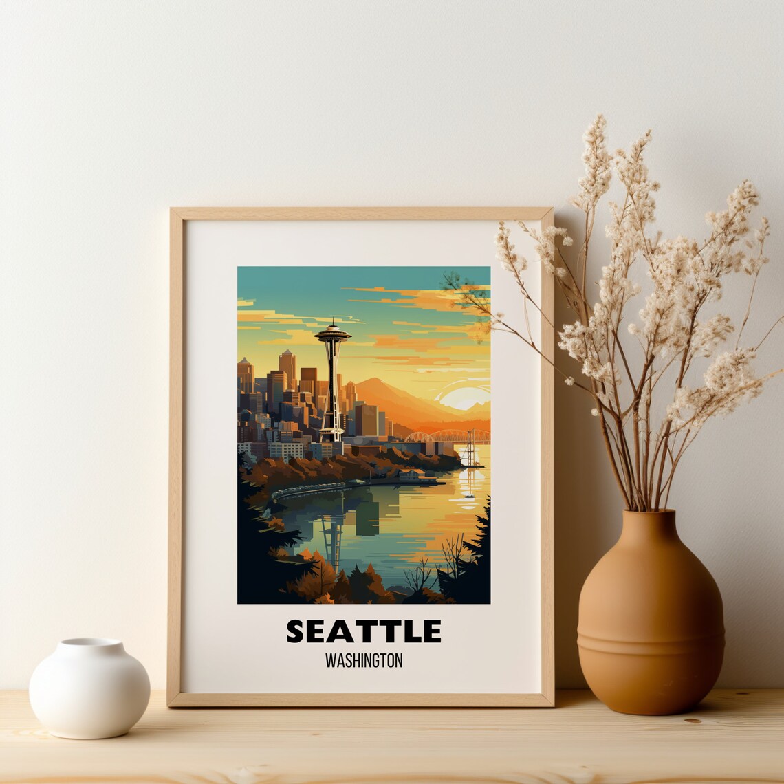 Seattle Washington Sunset Skyline Space Needle Travel Poster - Image 2